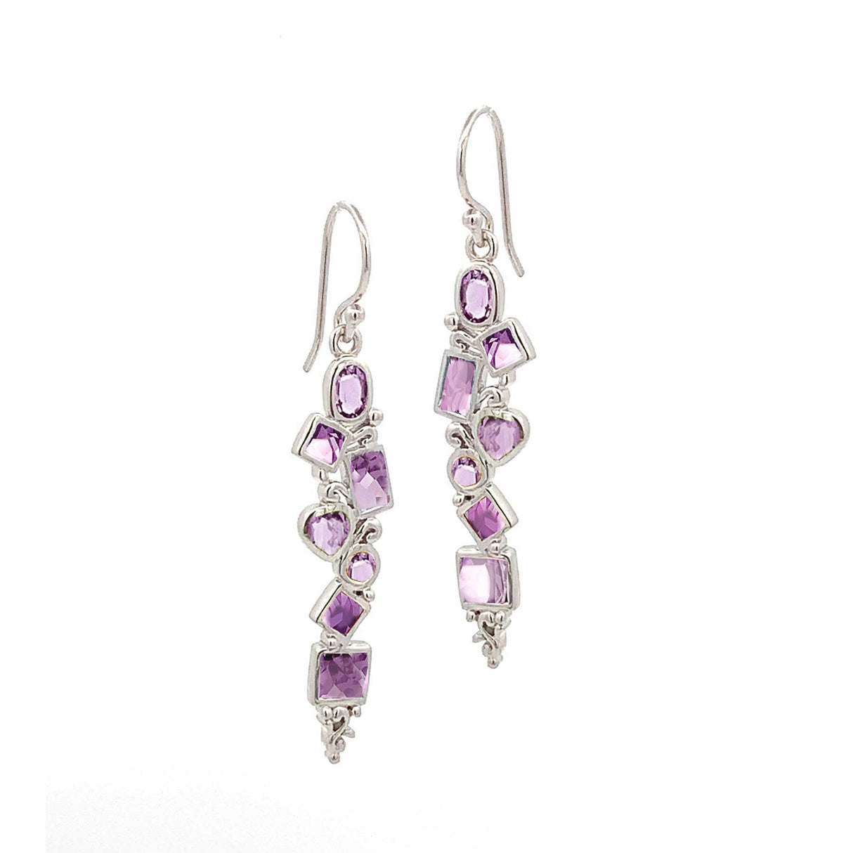 Mixed Geometry Amethyst Sterling Silver Earrings