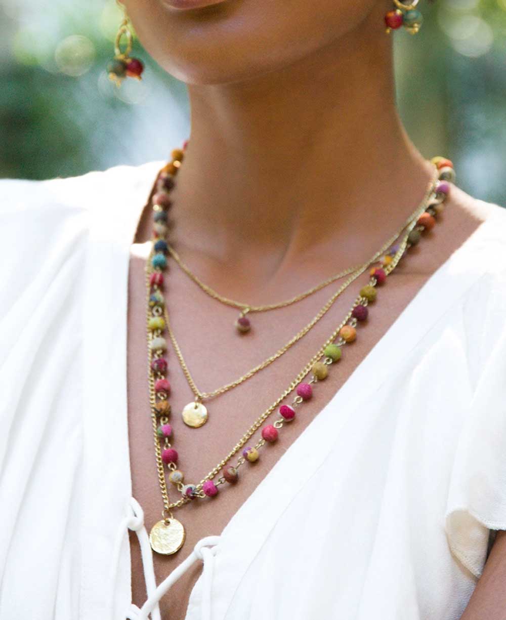 Handmade necklace with sari-wrapped beads