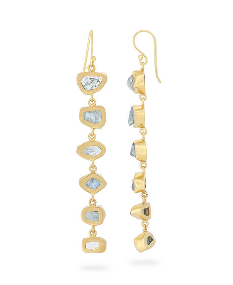 Long Aquamarine Gold Tone Earrings