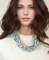 Aqua Beige Twist Wood Necklace