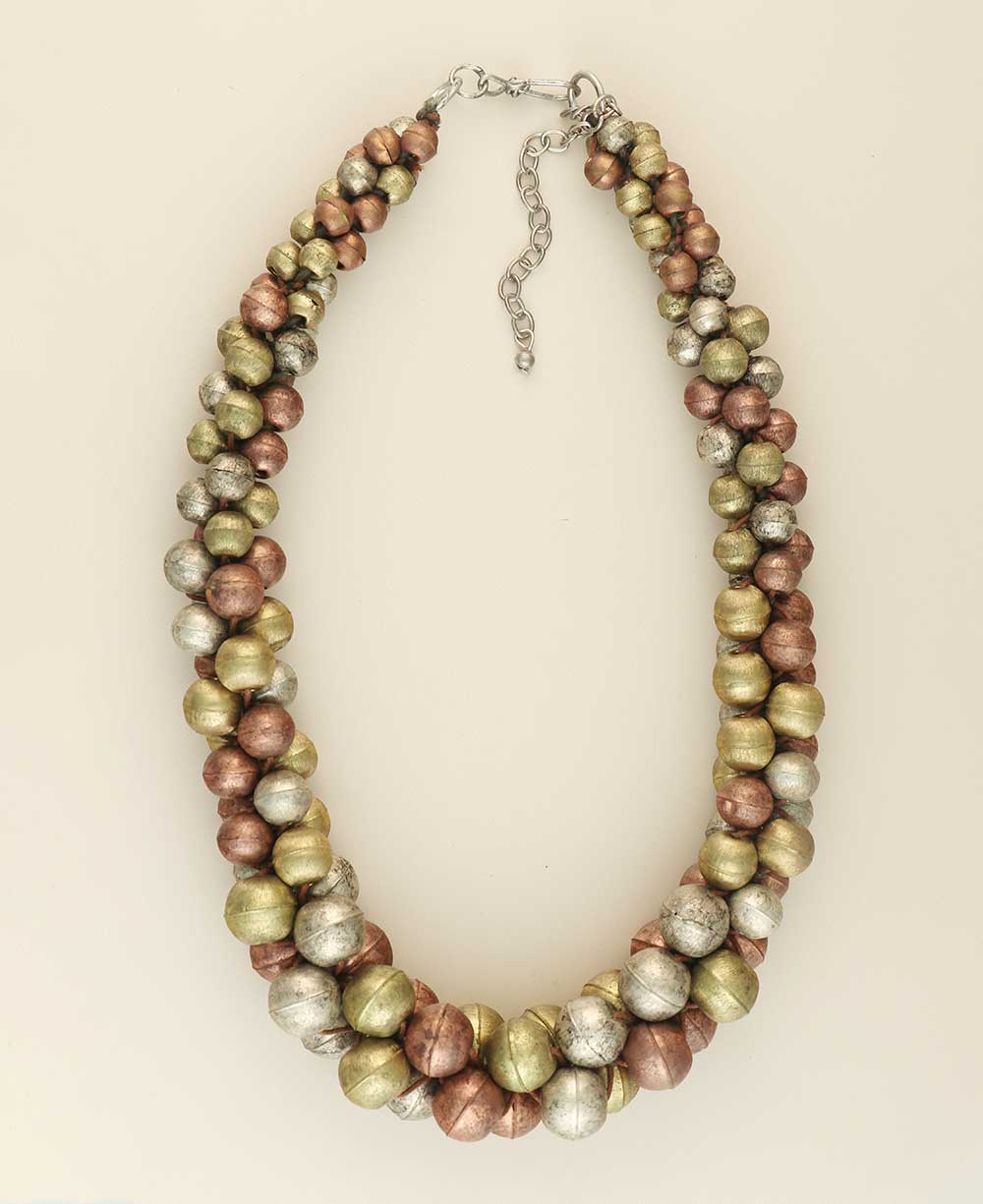 Copper, gold, and silver chunky necklace