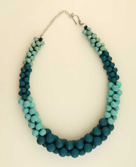 Teal gradient wood necklace