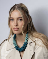 Ombre blue-green wood bead necklace