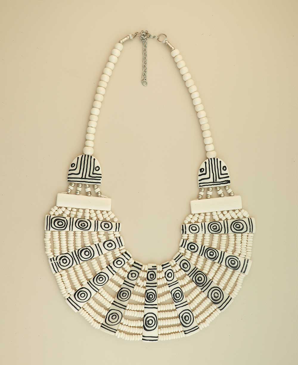 Black and white geometric bib necklace