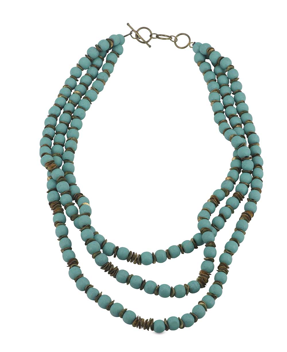 Layered powder blue wooden necklace