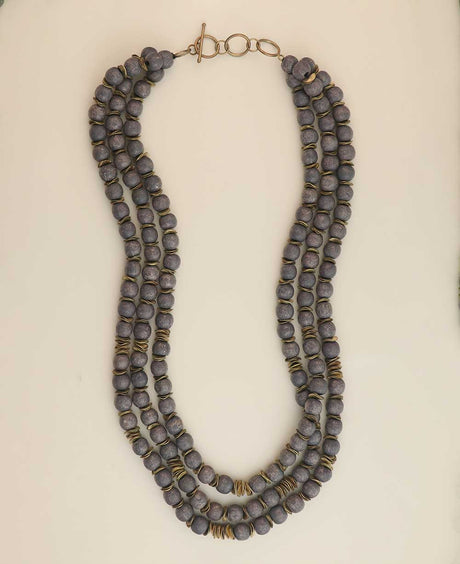 Multi-strand charcoal wood necklace