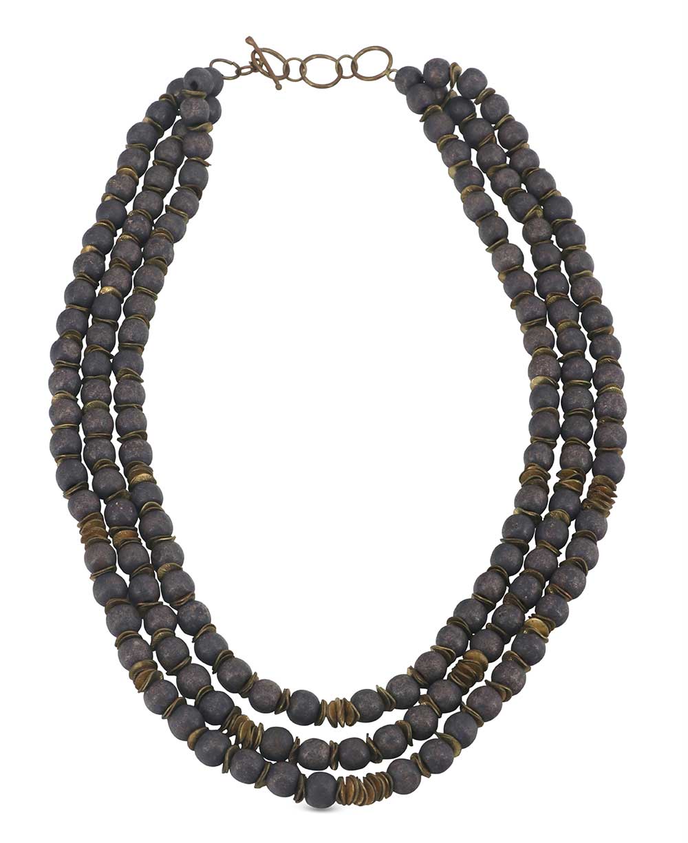 Layered grey and brass beaded necklace