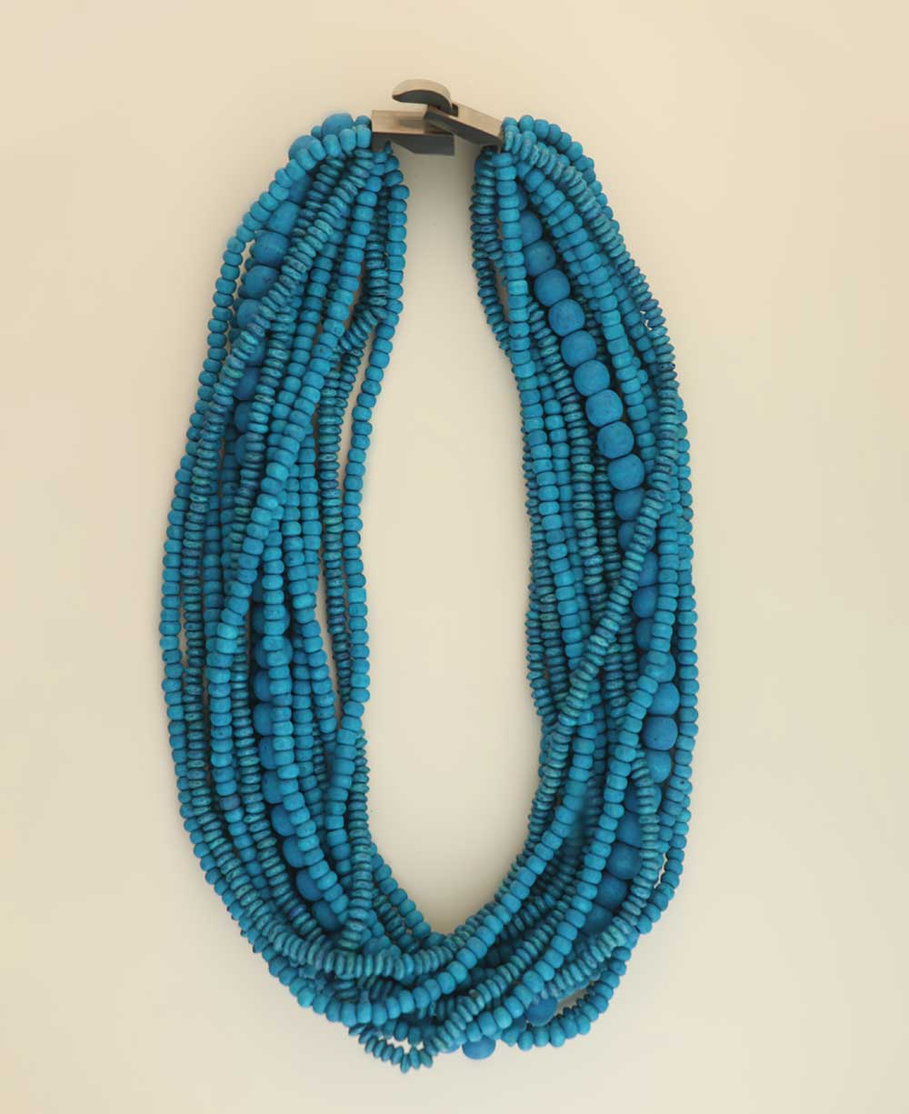 Blue tones multi-layer wood necklace