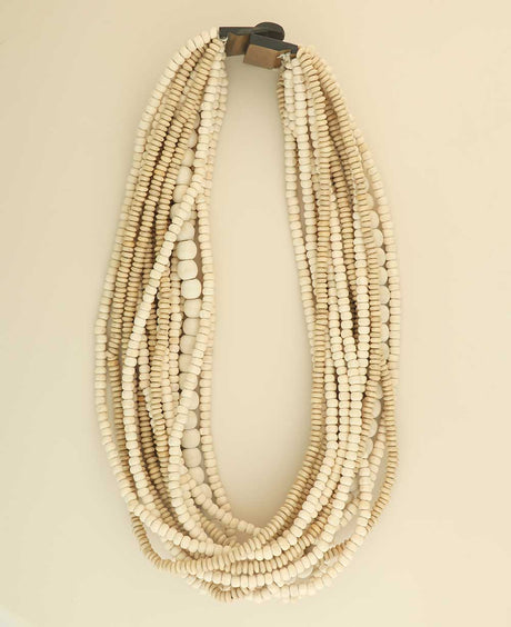 Layered natural wood bead necklace