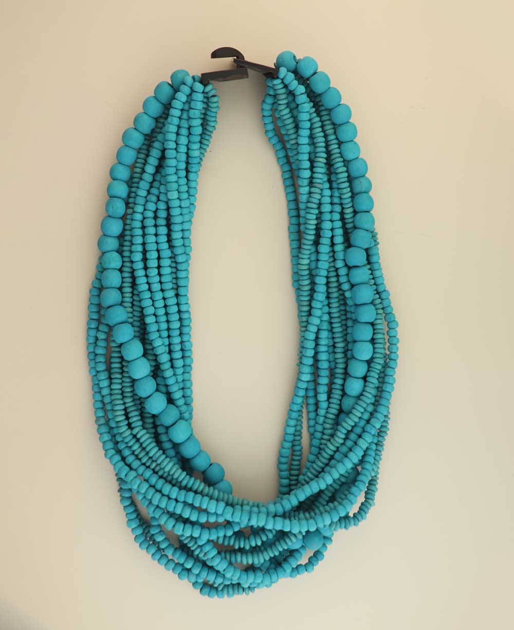 Light blue multi-layer wood necklace