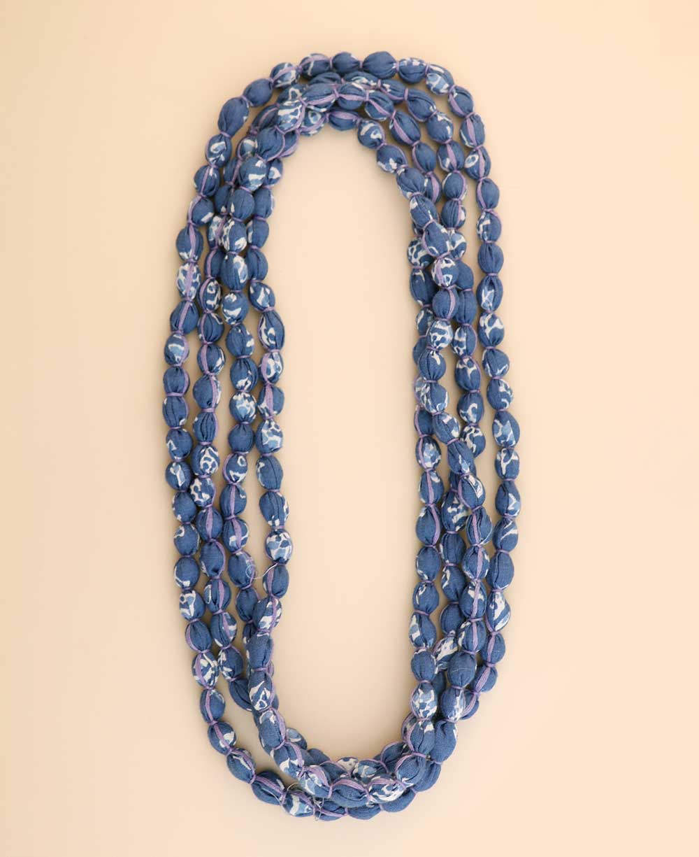 Long blue textile necklace