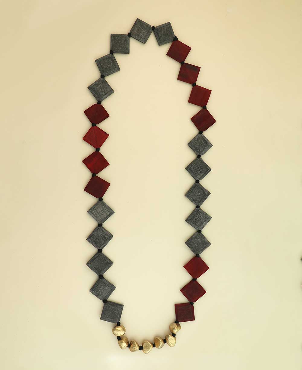 Minimalist red and gray horn bead necklace