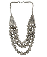 Textured silver tribal necklace with triangular accents