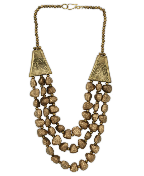 Triple-strand bronze and gold layered necklace