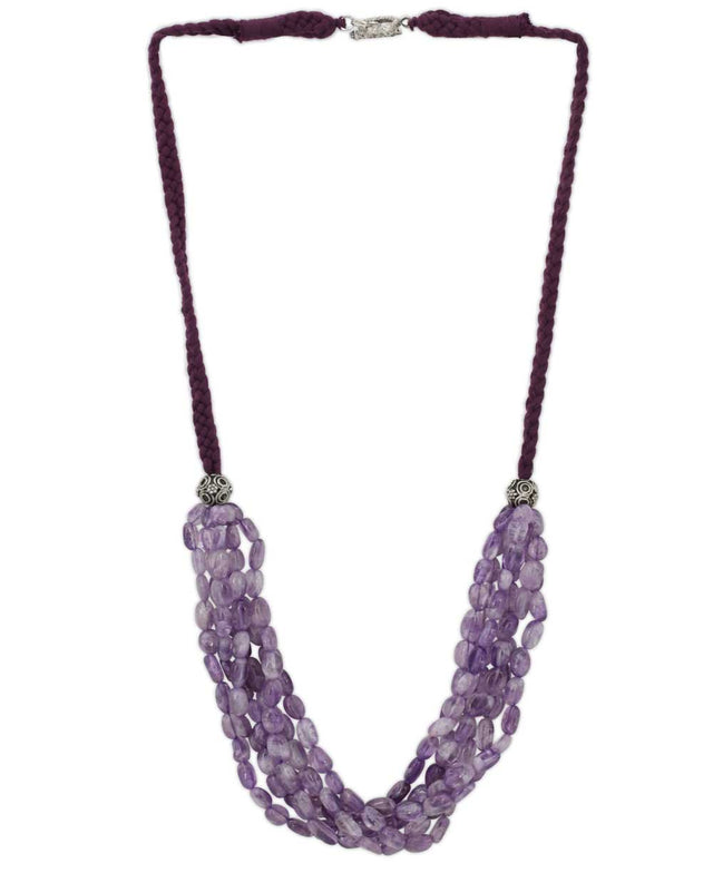 Multi-strand amethyst necklace with braided cord