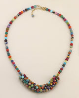 Handmade textile and gemstone cluster necklace