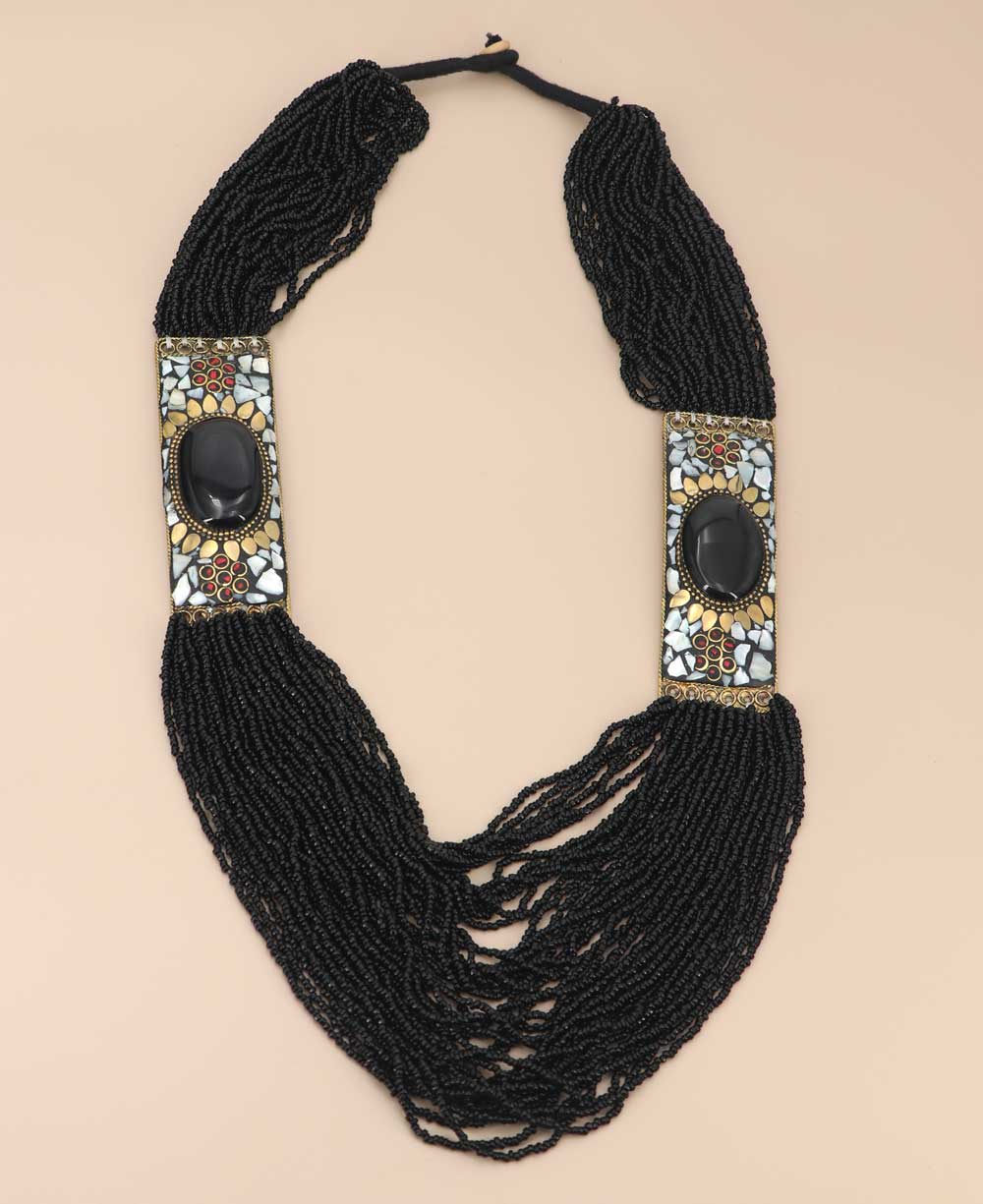 Statement Necklace Beaded Black