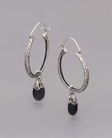 Sterling Silver Stonewall Hoop Earrings with Black Onyx