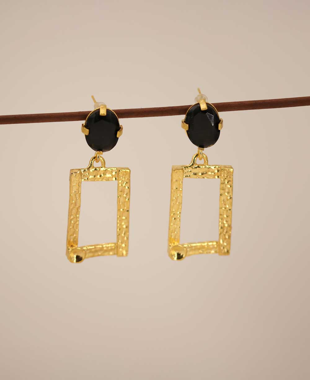 Black Onyx Rectangle Earrings