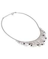 Luxurious silver fringe necklace adorned with black spinel beads, handcrafted in Laos 