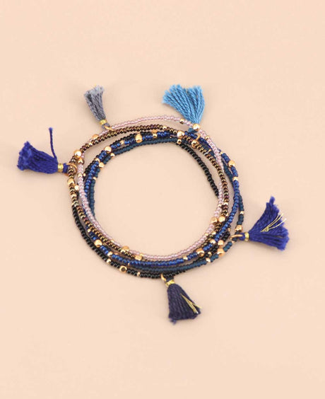 Blue tone tassel bracelet set