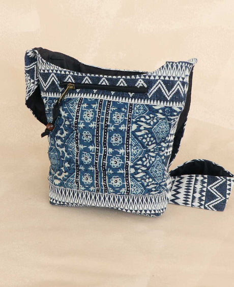 Blue Kantha Inspired Woven Crossbody