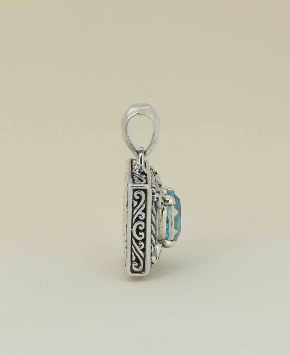 Filigree Pendant Silver with Blue Topaz