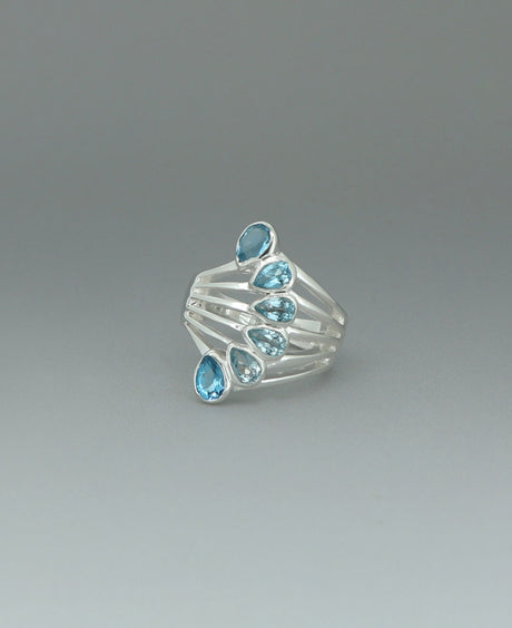 Six-stone Blue Topaz Silver Ring