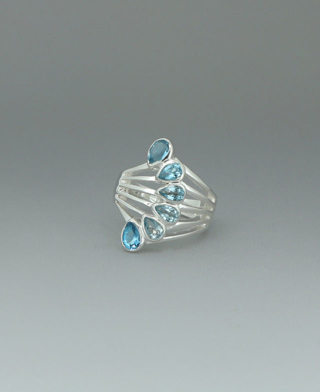 Six-stone Blue Topaz Silver Ring