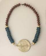 Brass Disc Recycled Glass Ghana Necklace