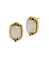 Moonstone earrings with black spinel accents