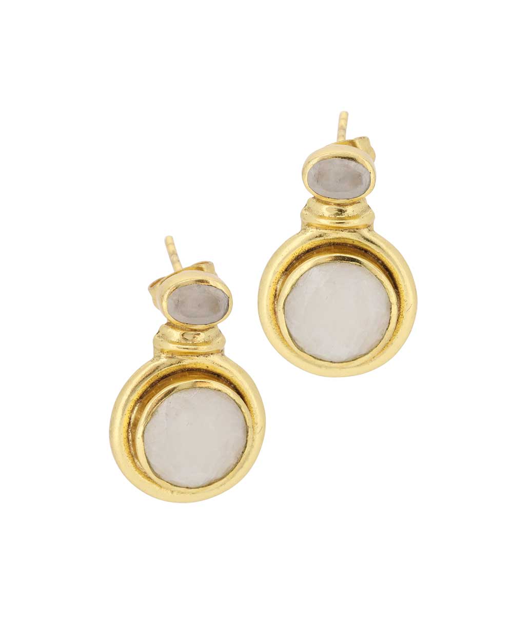 Stacked moonstone earrings with brass