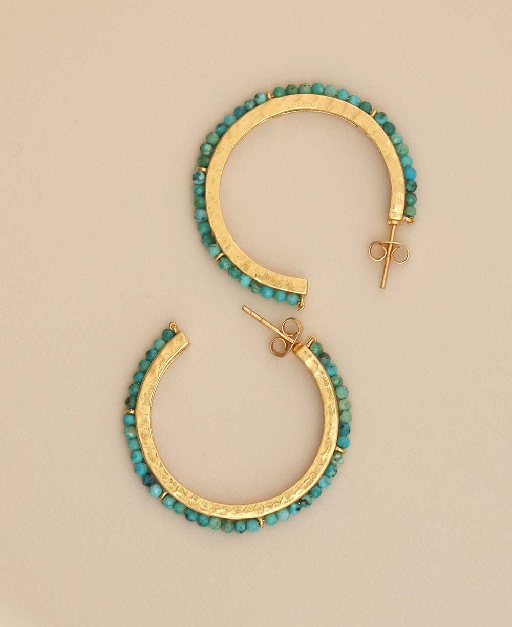 Gold-plated brass hoop earrings with turquoise