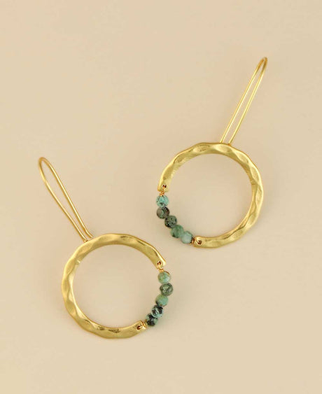 Gold-plated brass hoop earrings with turquoise beads