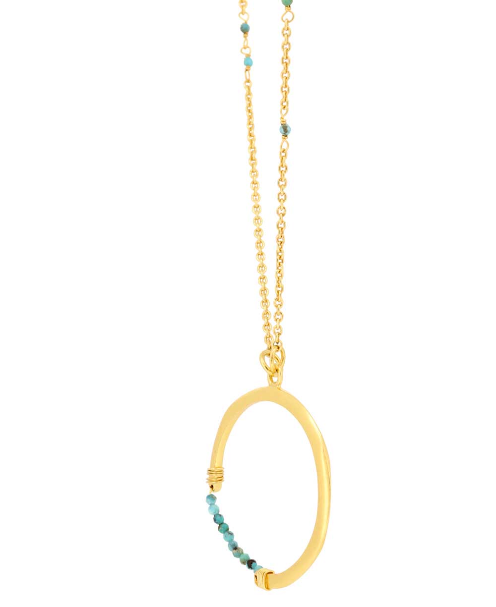 Gold-plated brass necklace with turquoise beads