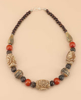 Tibetan floral carved statement necklace