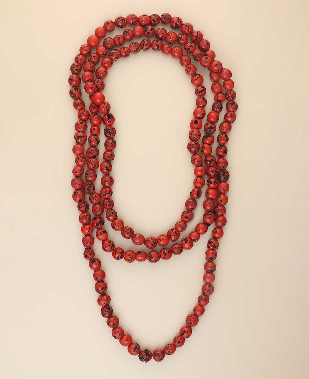 64-inch red glass bead vintage necklace