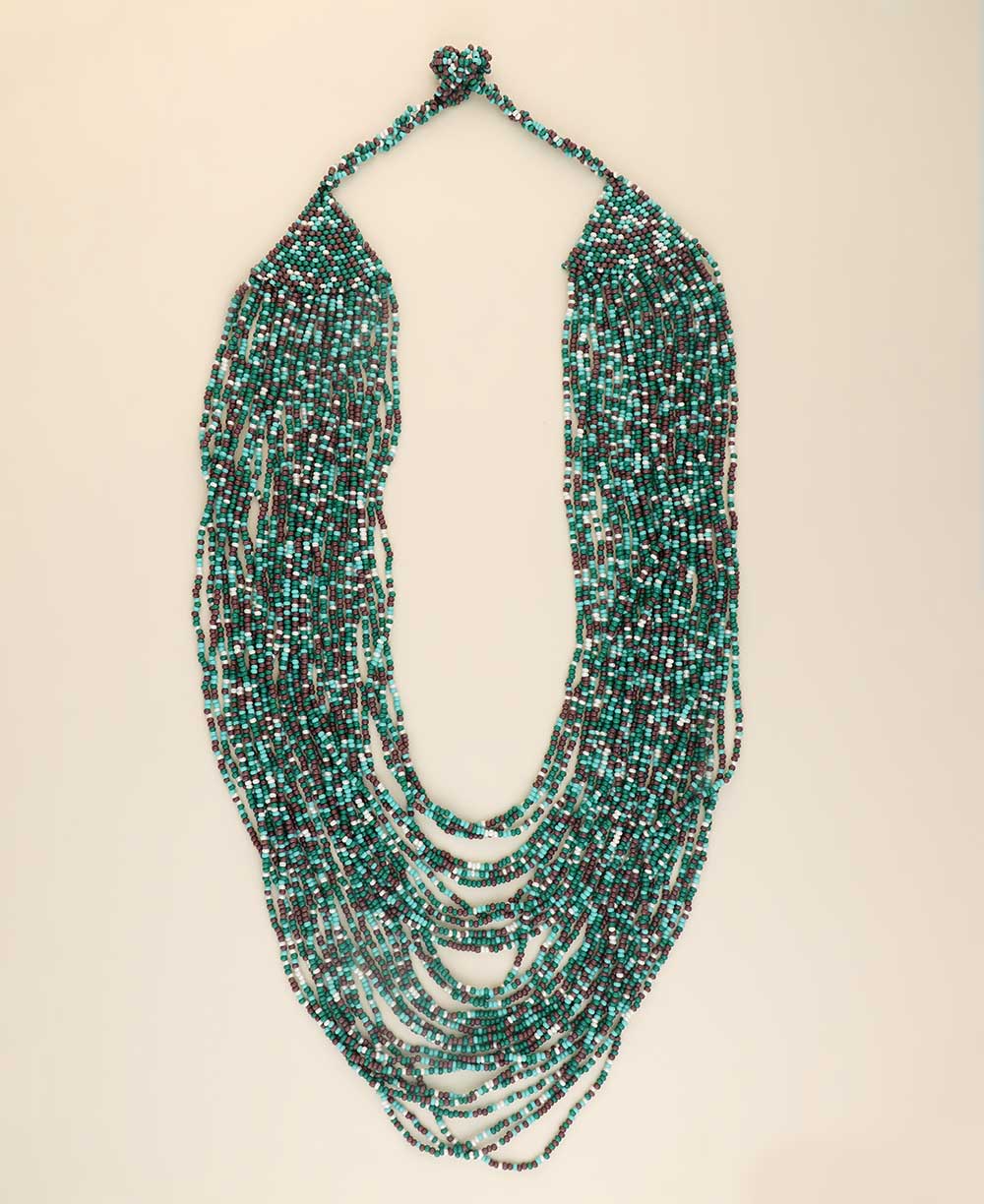 Multi-strand teal beaded necklace