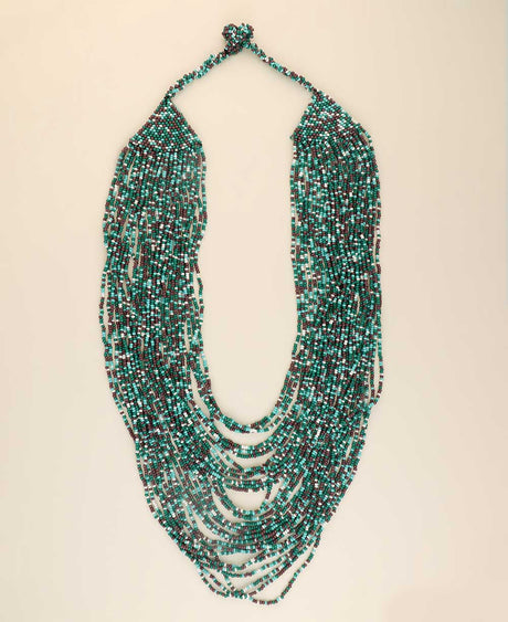 Multi-strand teal beaded necklace