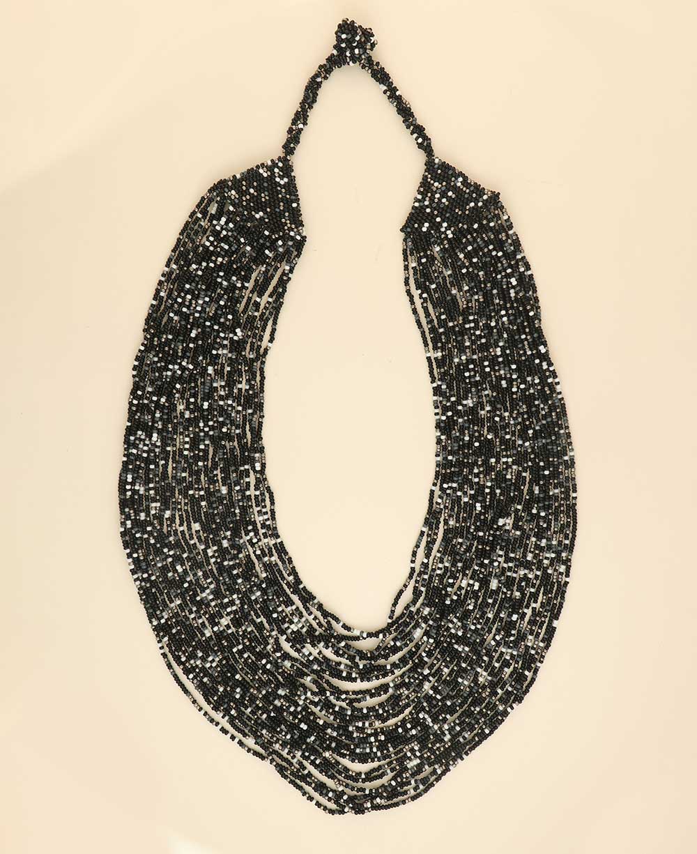 Multi-strand black beaded necklace