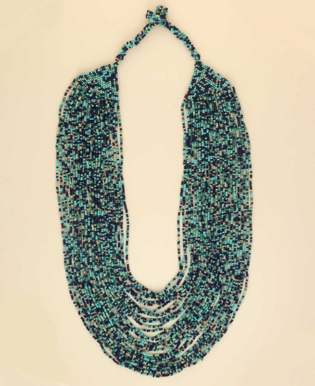 Turquoise blue and cobalt glass bead necklace