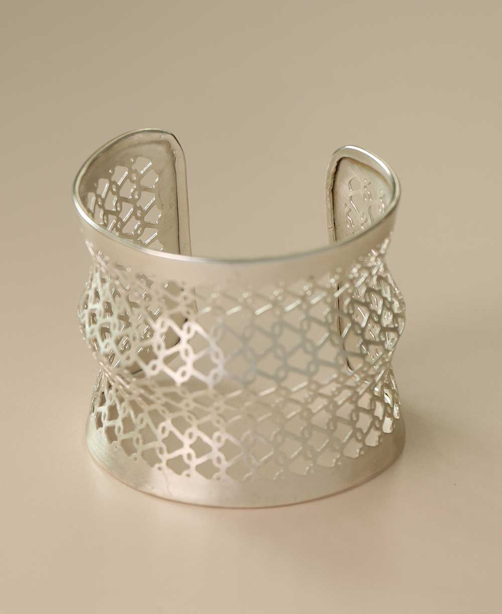 Brass silver-tone lattice cuff