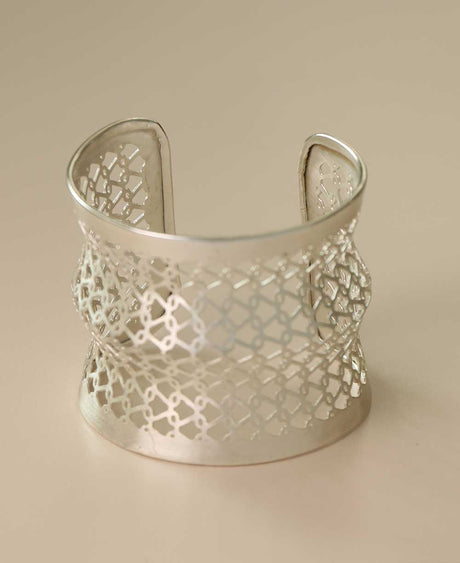 Brass silver-tone lattice cuff