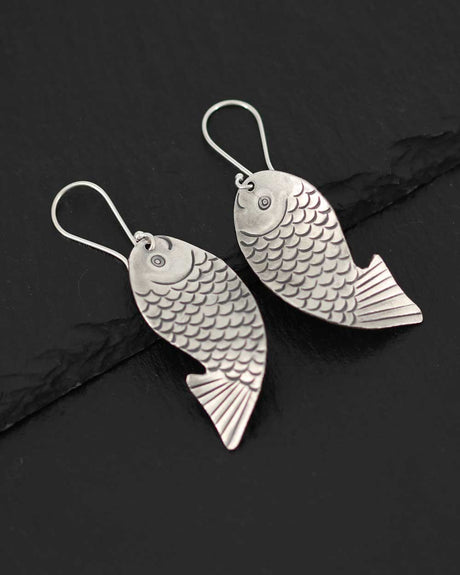 Handcrafted fish design silver earrings