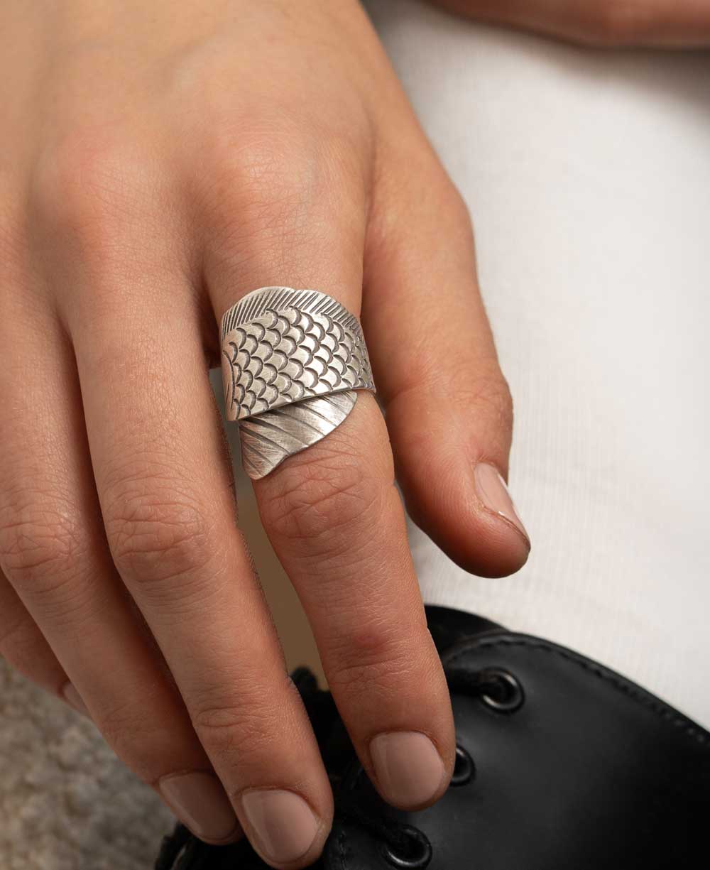 Hilltribe Sterling Silver Hand Hammered Adjustable Fish-Wrap Band Ring