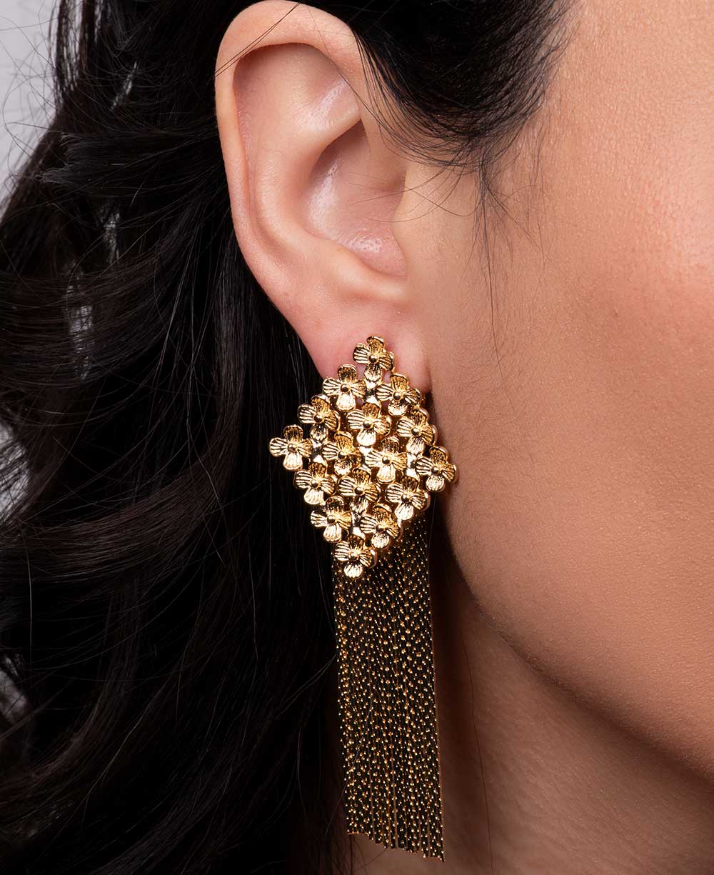 Floral Dual Design Earrings with Rainfall Chains