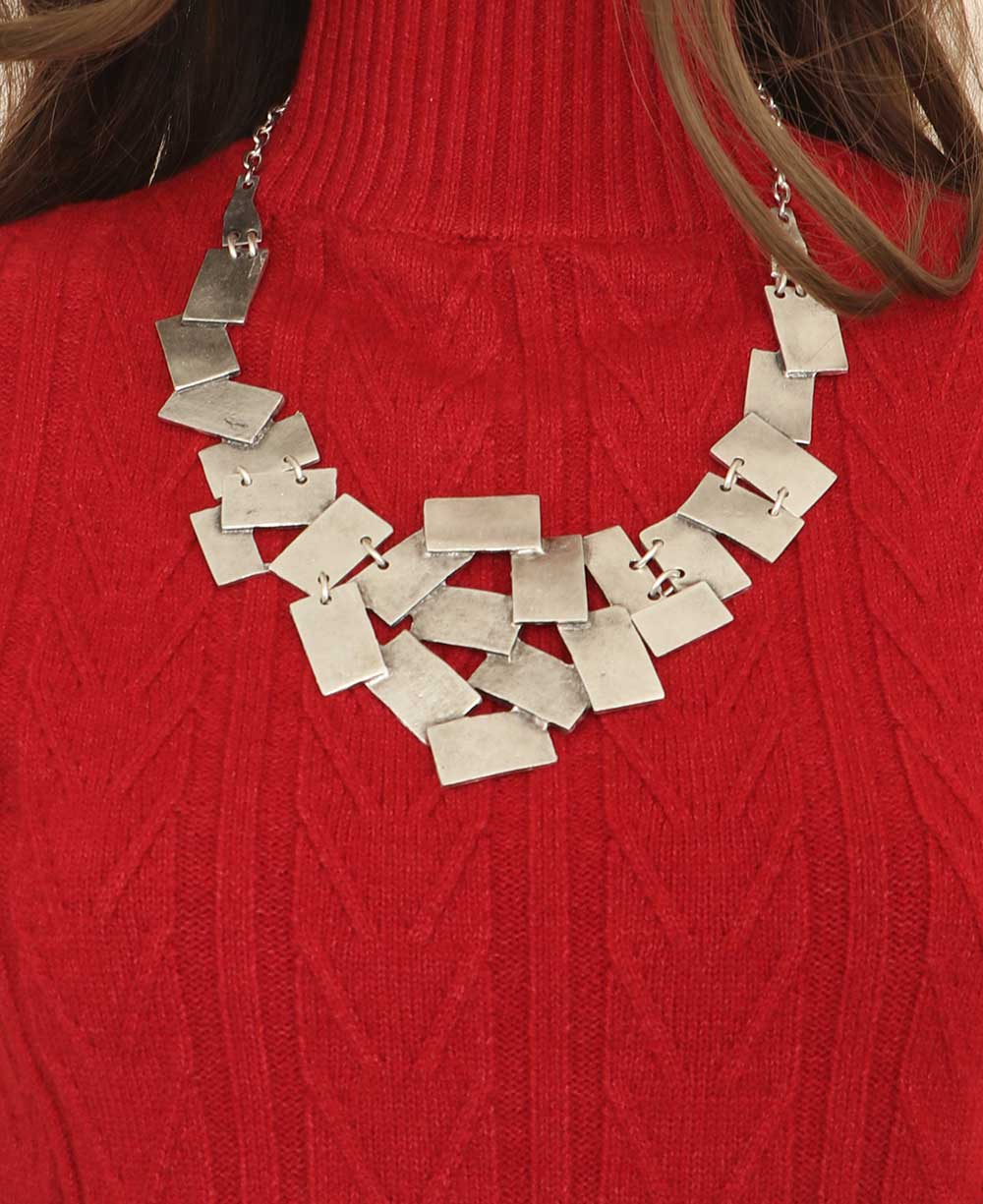 Reversible pewter alloy necklace with rectangular panels.