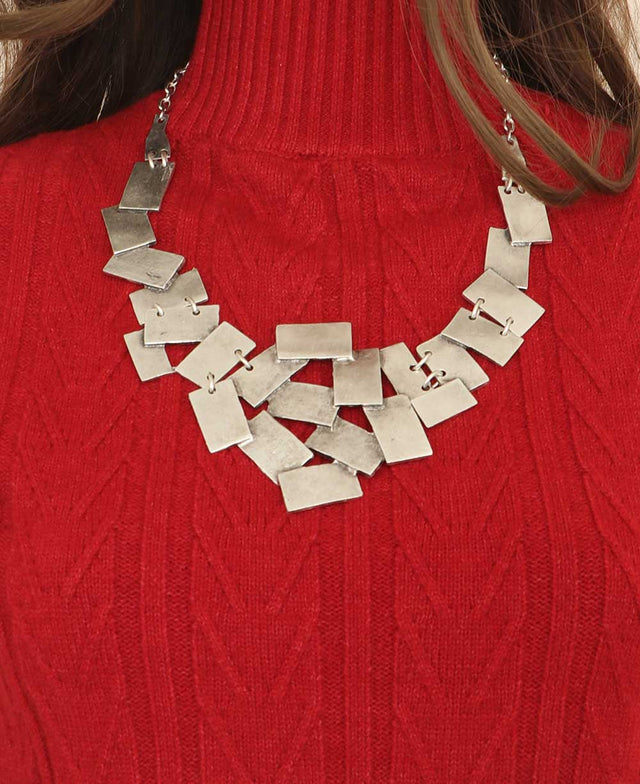 Reversible pewter alloy necklace with rectangular panels.