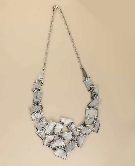 Handmade Turkish pewter necklace with overlapping modern design.