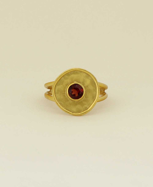 Gold plated brass garnet ring